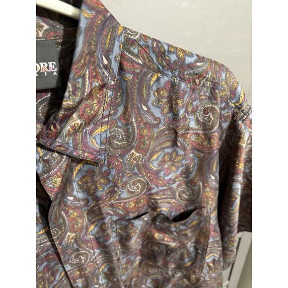 Colore Italia Retro 100% Silk Shirt Paisley Short Sleeve Men’s Sz L - Picture 2 of 3